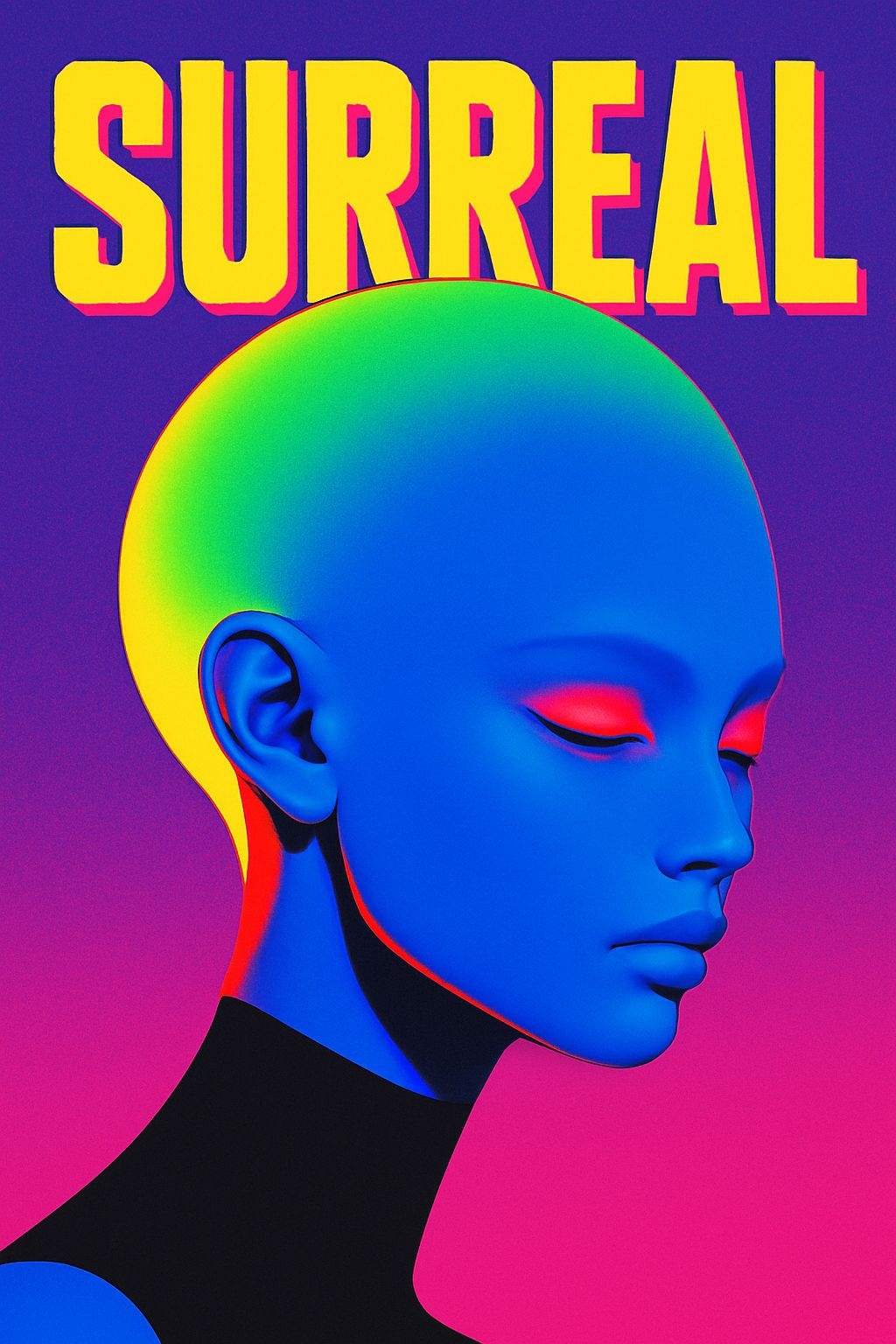 Vibrant Surreal Human Head Digital Artwork with Colors Poster