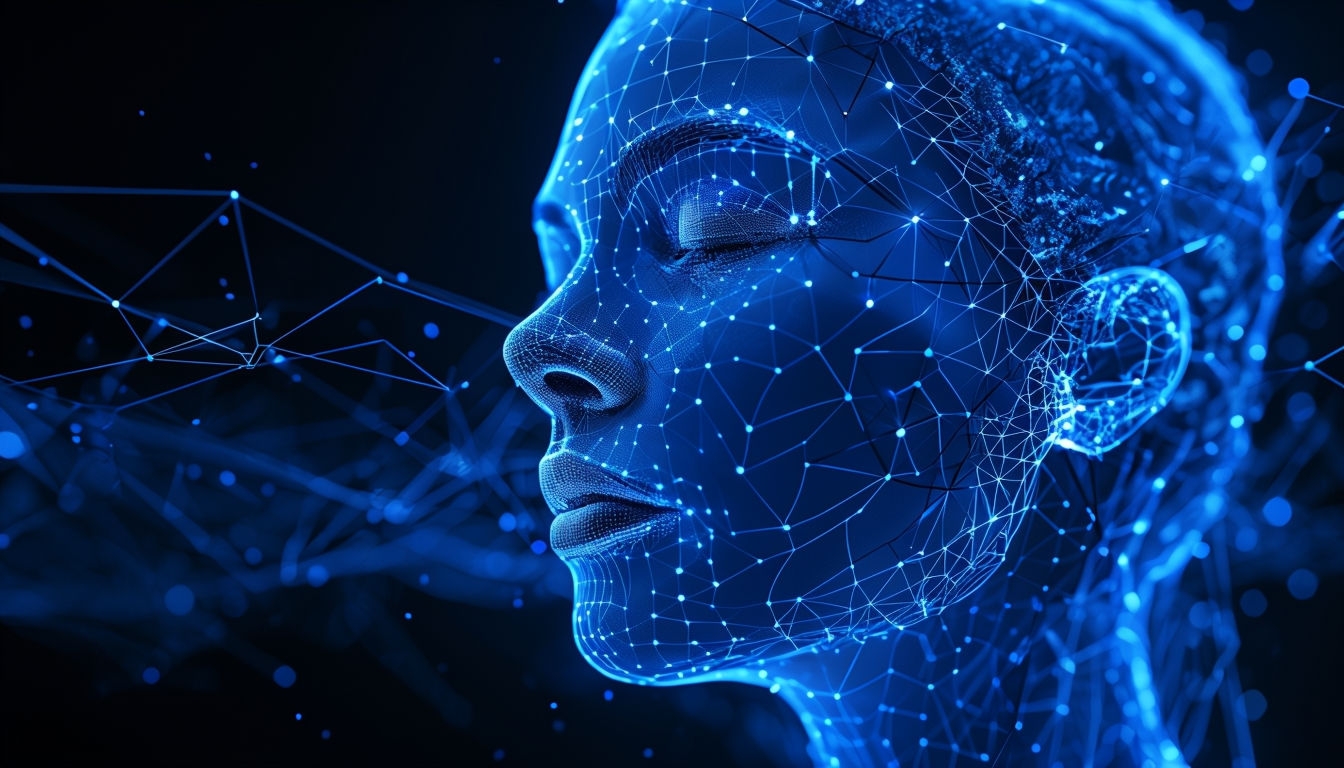 Futuristic Glowing Blue Human Face Side Profile Art Background