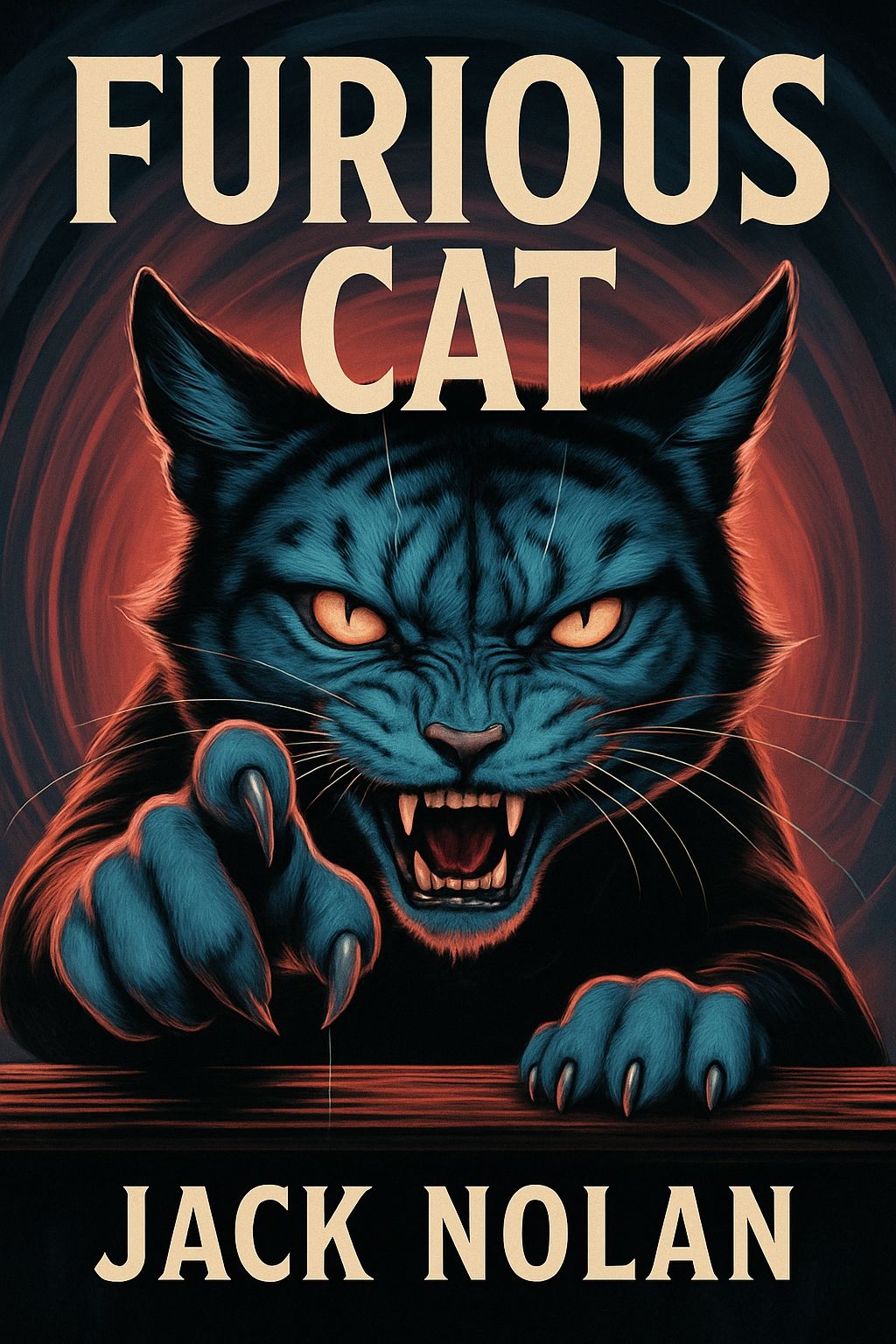 Fierce Teal Cat Illustration with Dramatic Background EBook Cover
