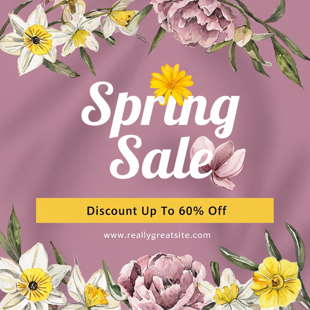Spring Sale Promotional Banner with Floral Design Social Media Post