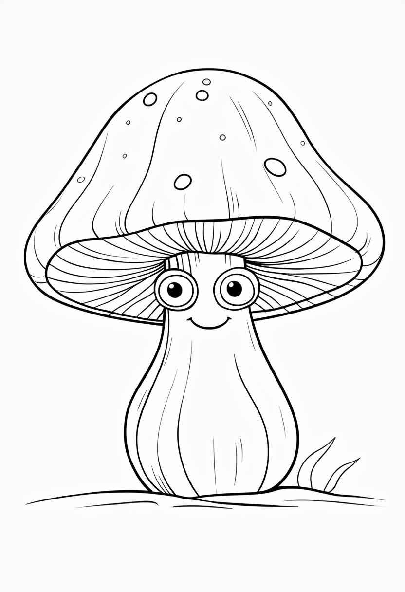 Whimsical Black and White Cartoon Mushroom Coloring Page Design Coloring Book Pages