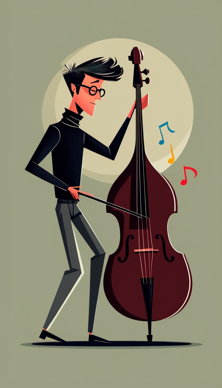 Stylized Beatnik Musician Playing Bass Illustration Art