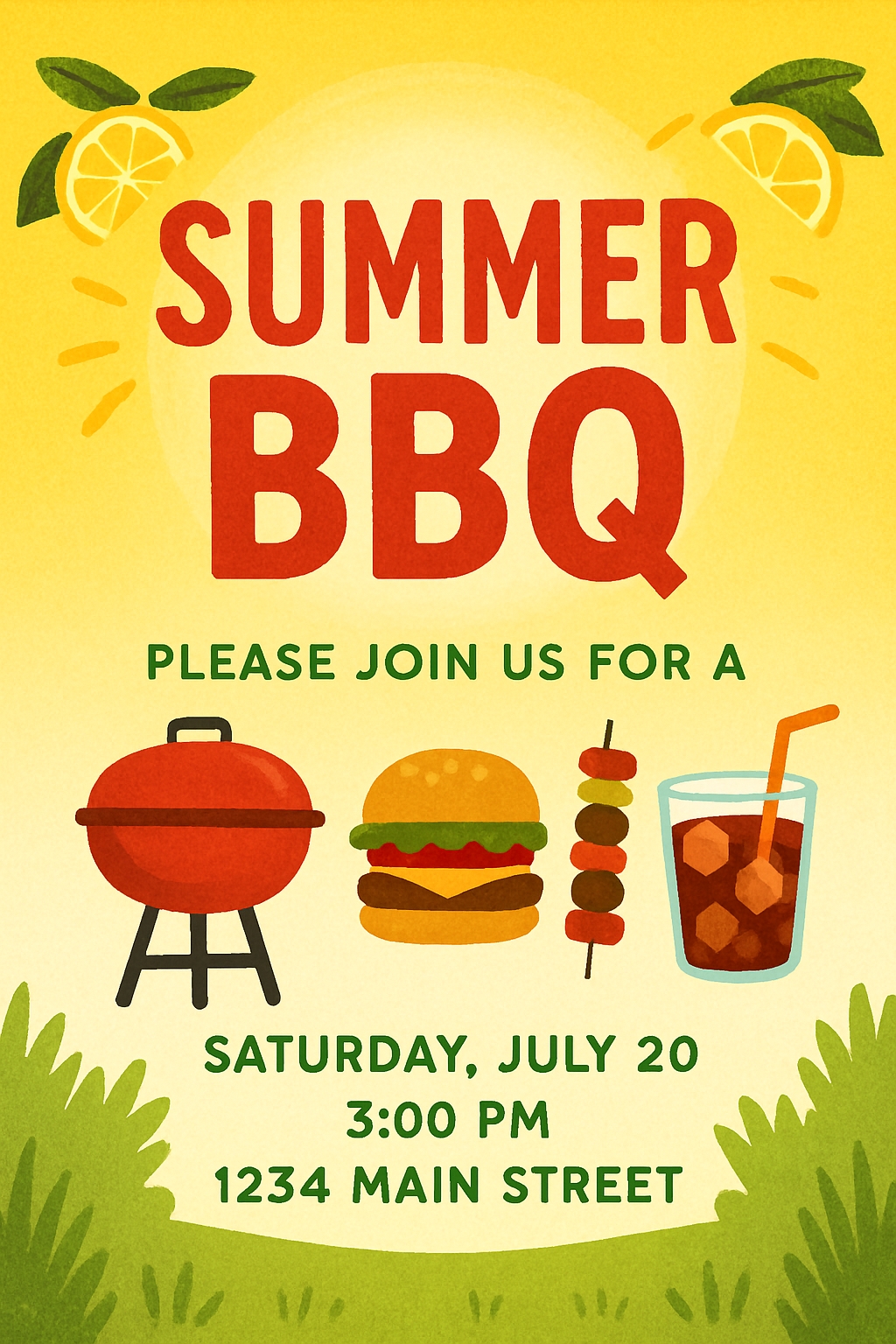 Vibrant Summer BBQ Invitation Poster with Colorful Illustrations Cards & Invites
