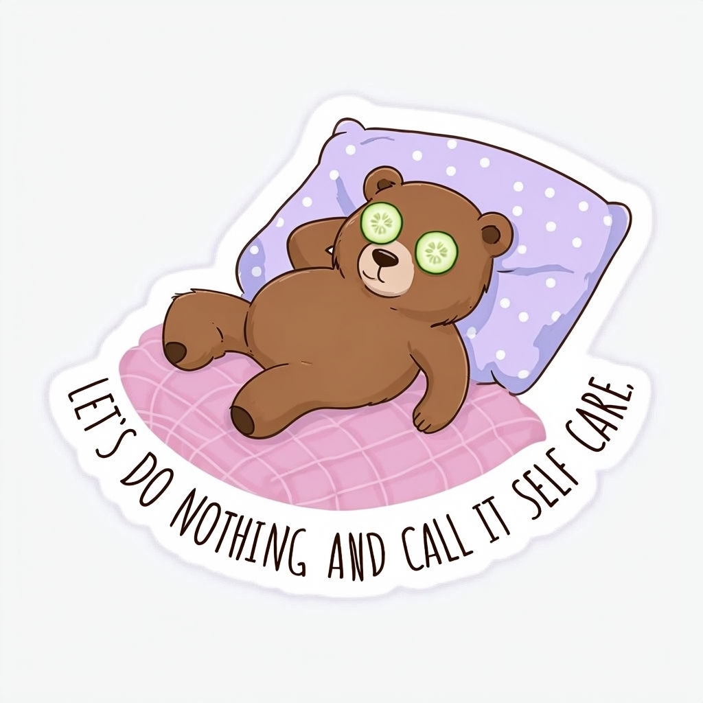 Relaxed Brown Bear Spa Day Cartoon Sticker