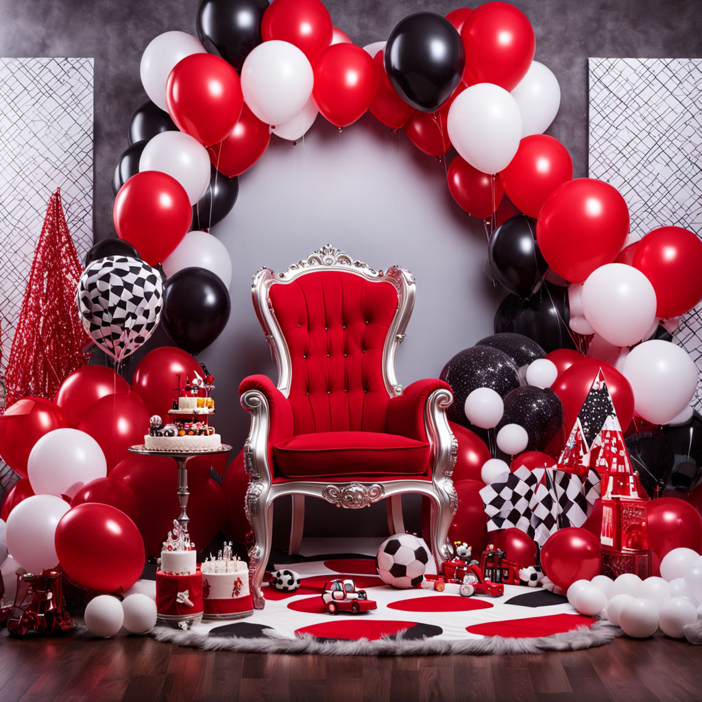 Poison ivy lingerie sitting on red and black party balloon indoors