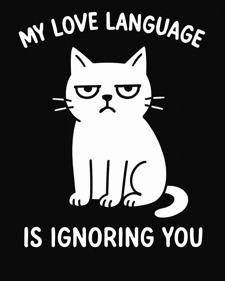 Minimalist White Cat with Sarcastic Love Language T-Shirt