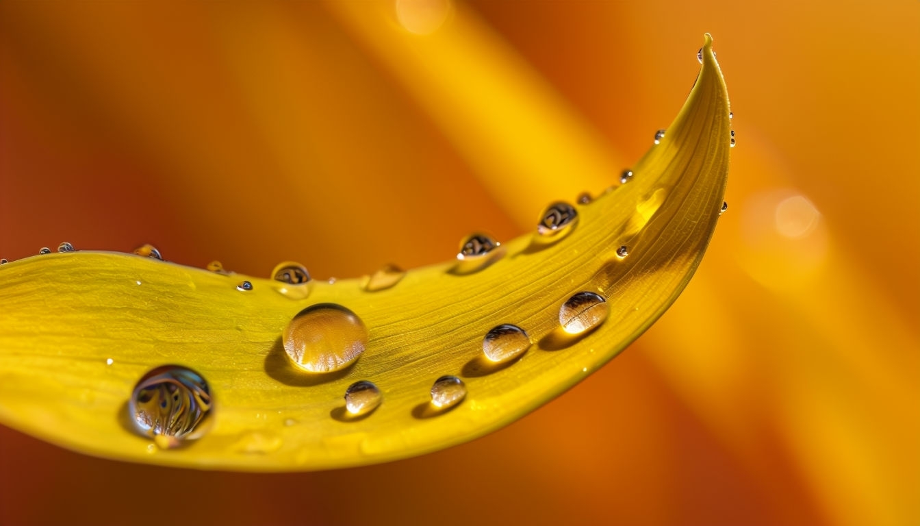 Serene Yellow Flower Leaf with Water Droplets Virtual Background
