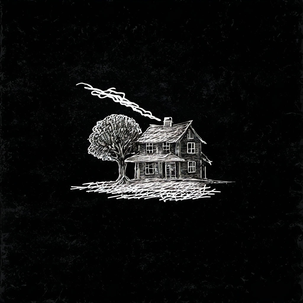 Minimalist Hand-Drawn House and Tree Illustration T-Shirt