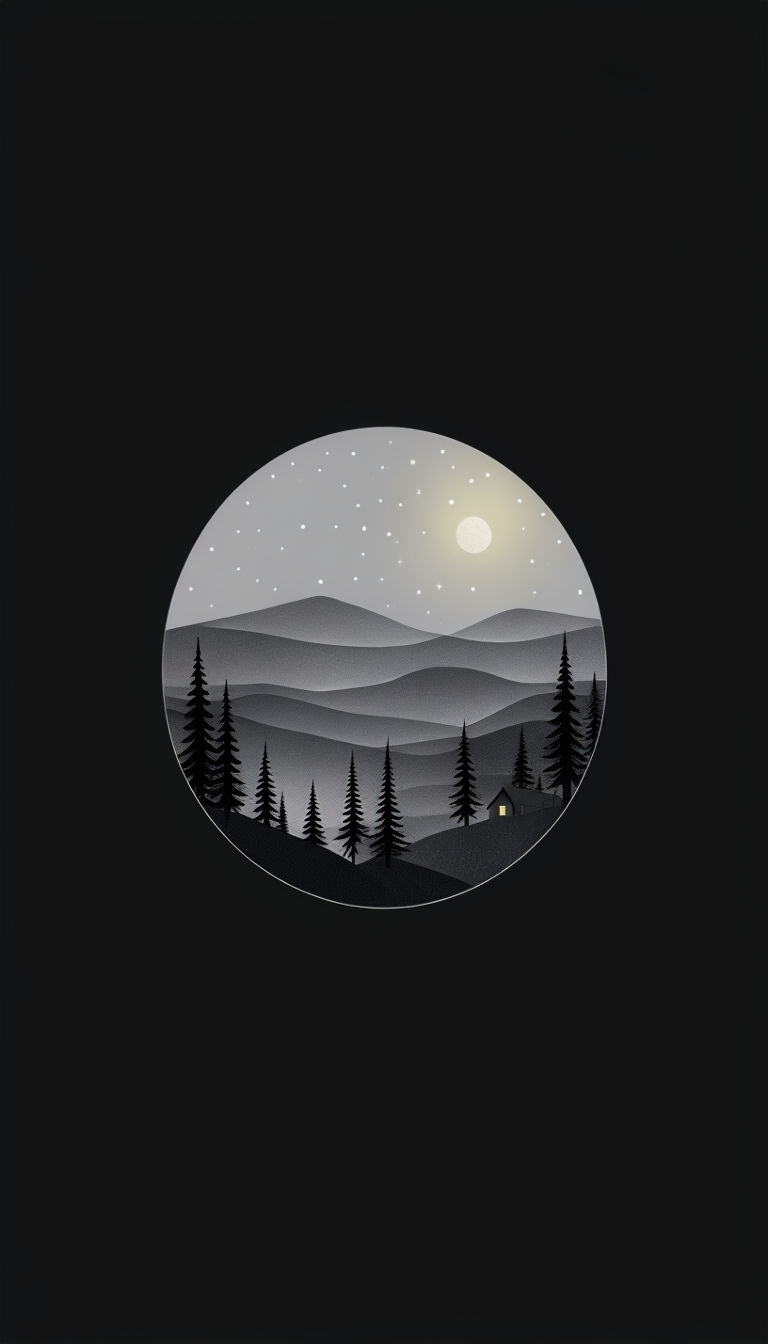 Serene Nighttime Mountain Landscape Minimalist Illustration Mobile Wallpaper
