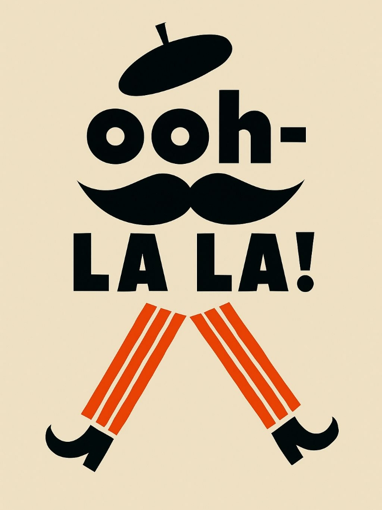Playful Beret and Mustache Graphic Design T-Shirt