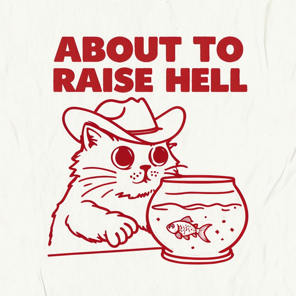 Curious Cat with Cowboy Hat and Goldfish Bowl Poster
