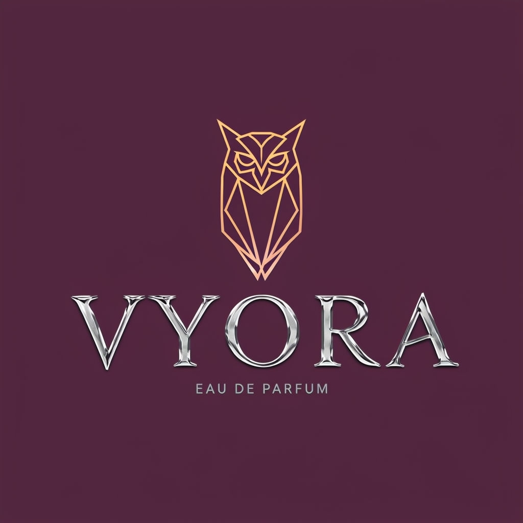 Elegant VYORA Perfume Logo Design with Geometric Owl Elements