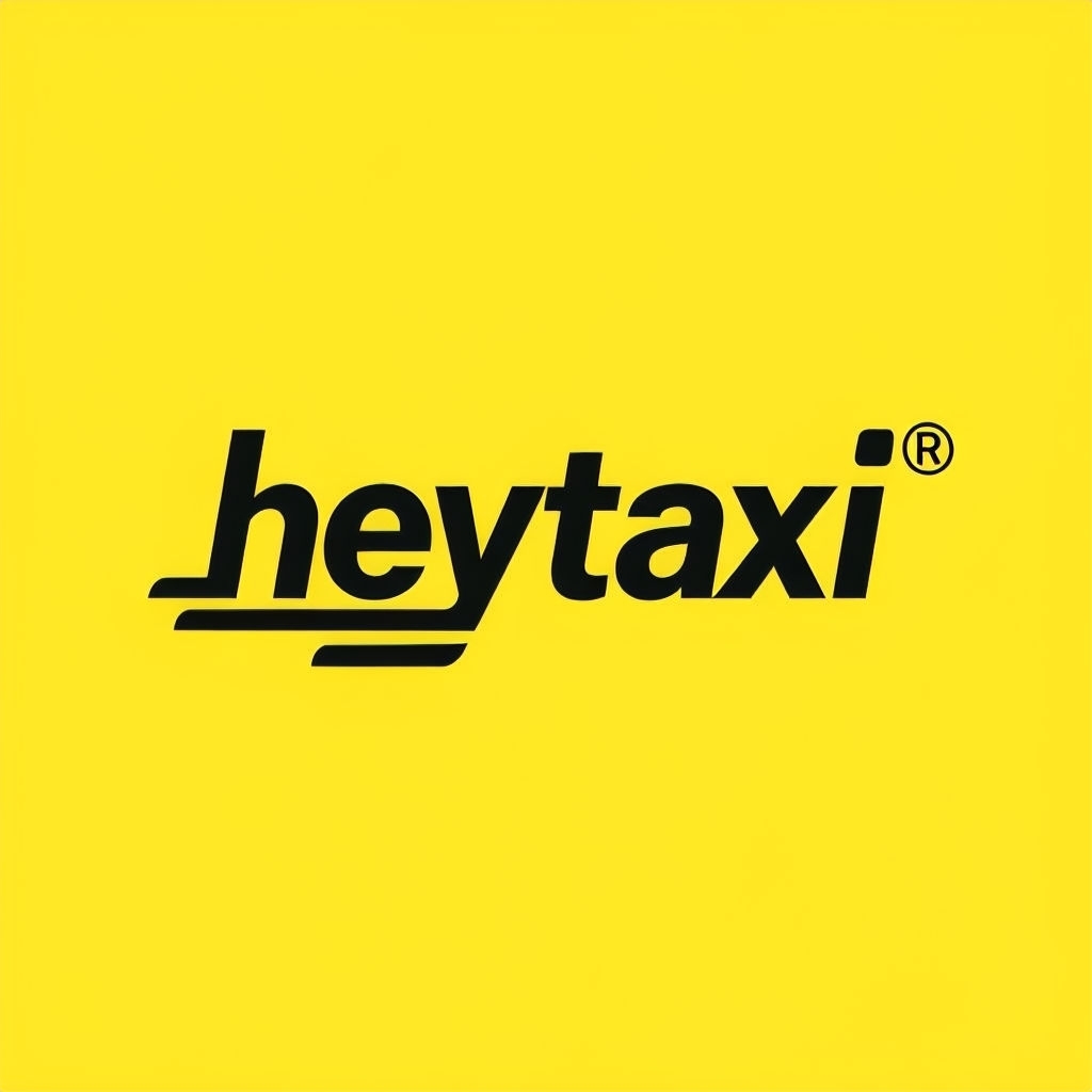 Dynamic Modern HeyTaxi Logo Design on Bright Yellow Background