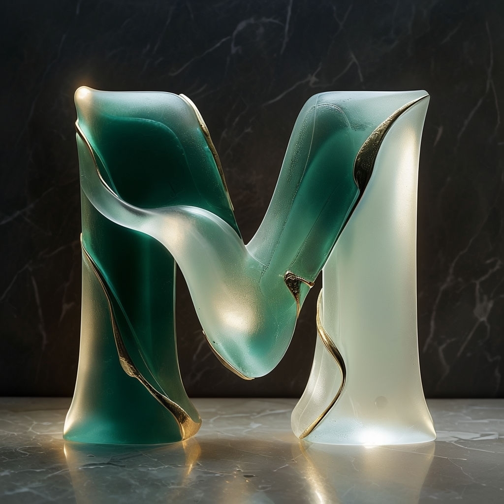 Elegant Abstract Glass 'M' Monogram Sculpture Design