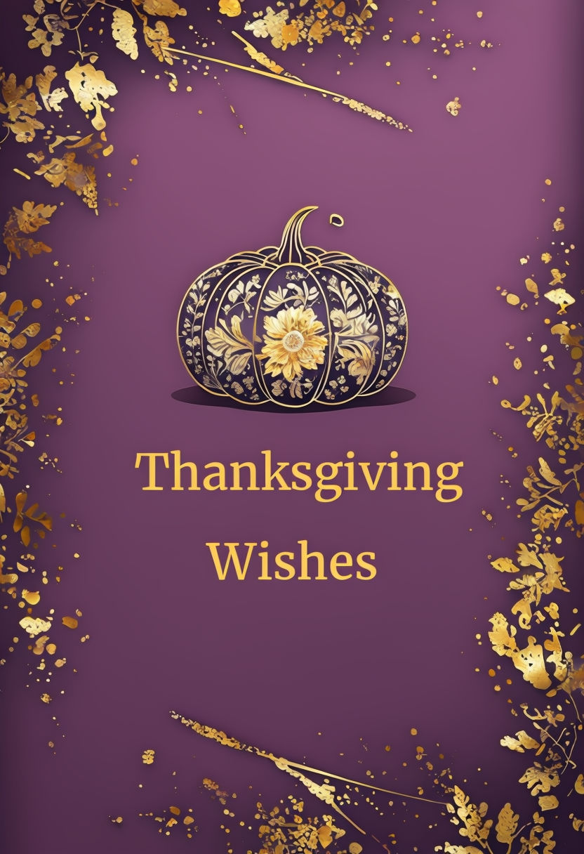 Elegant Thanksgiving Wishes Pumpkin Card with Gold Foil Embellishments