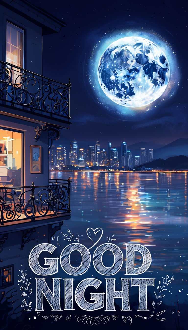 Tranquil Nighttime Urban Landscape with Good Night Text Art Poster