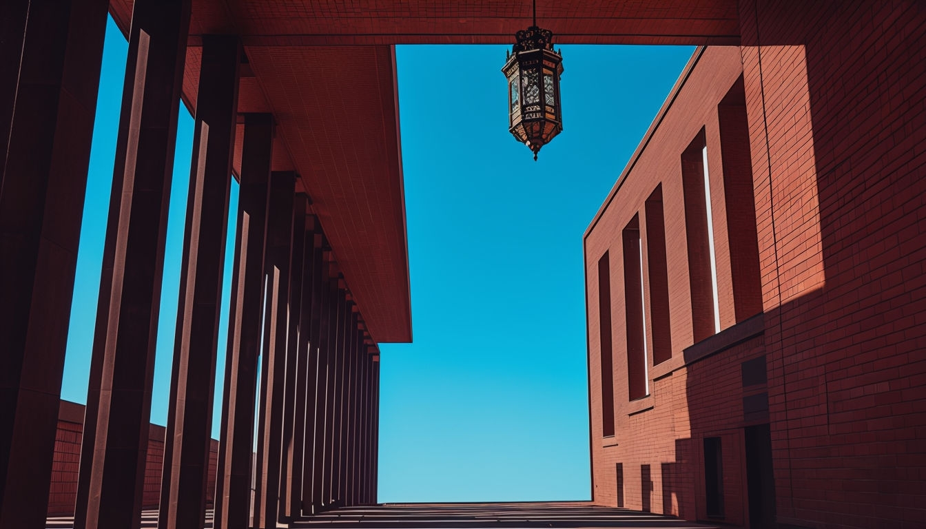 Striking Architectural Corridor with Dark Brown Columns Background