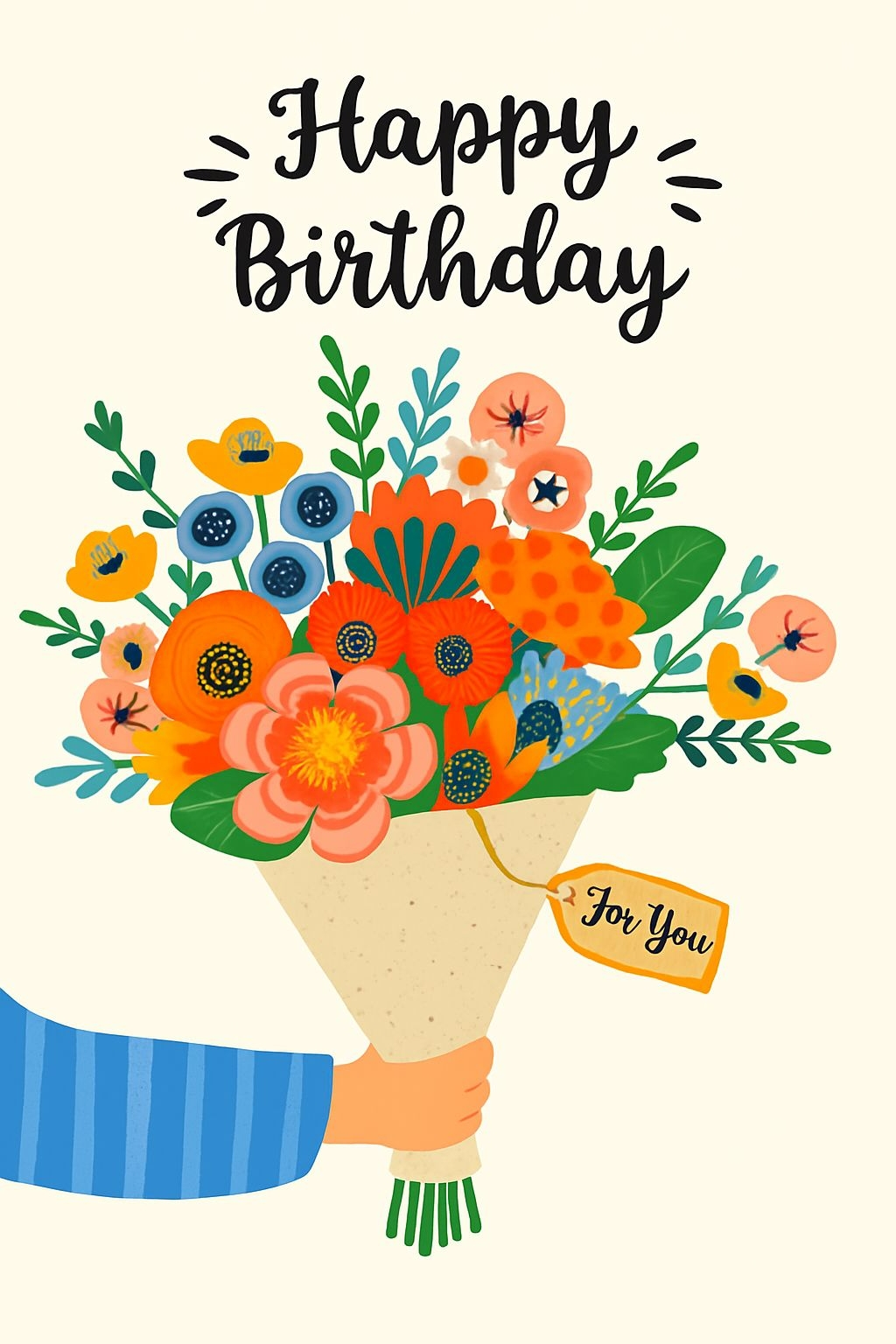 Cheerful Birthday Bouquet Card with 'For You' Tag Design Cards & Invites
