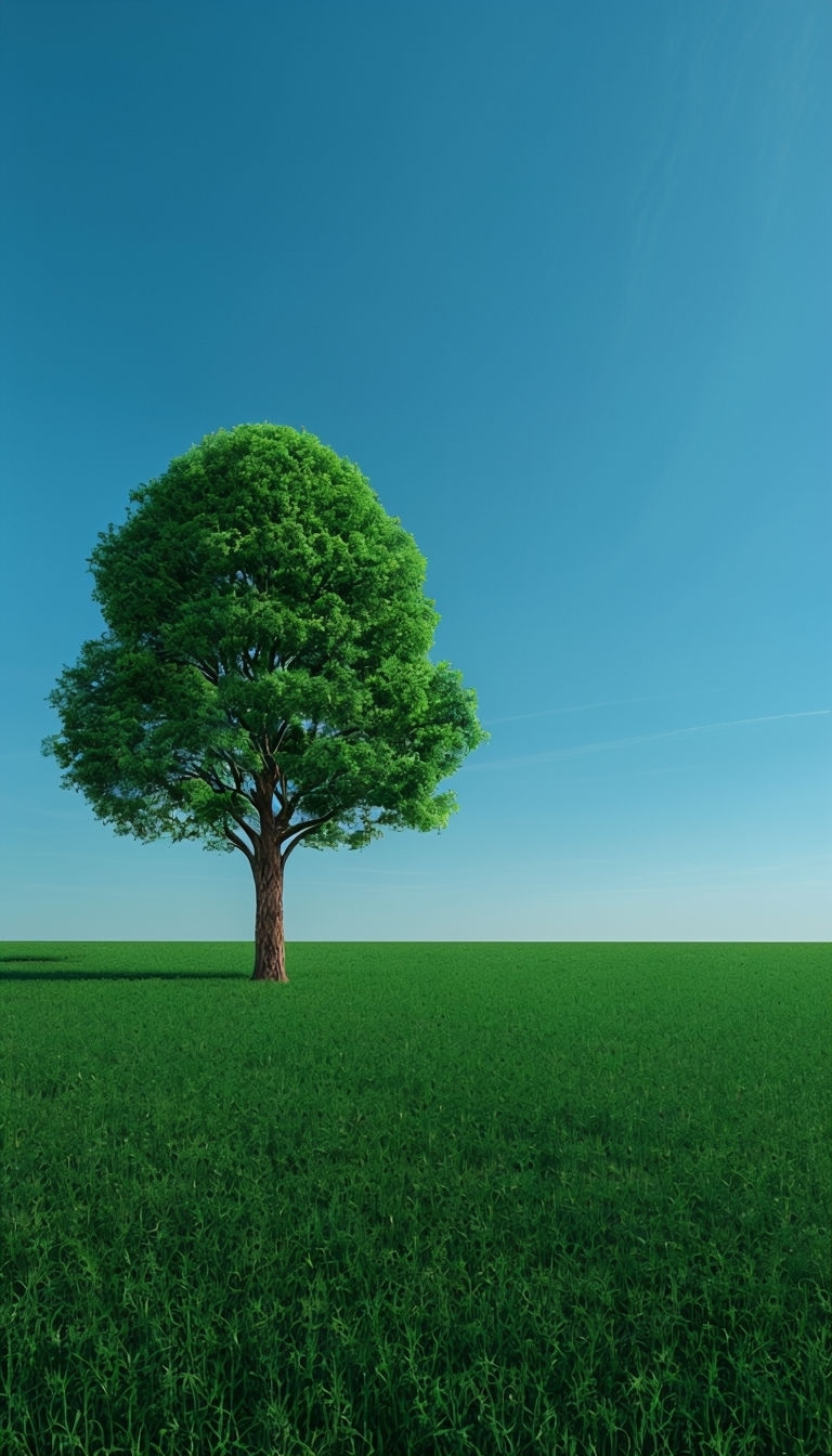 Tranquil Green Field with Solitary Tree Landscape Mobile Wallpaper