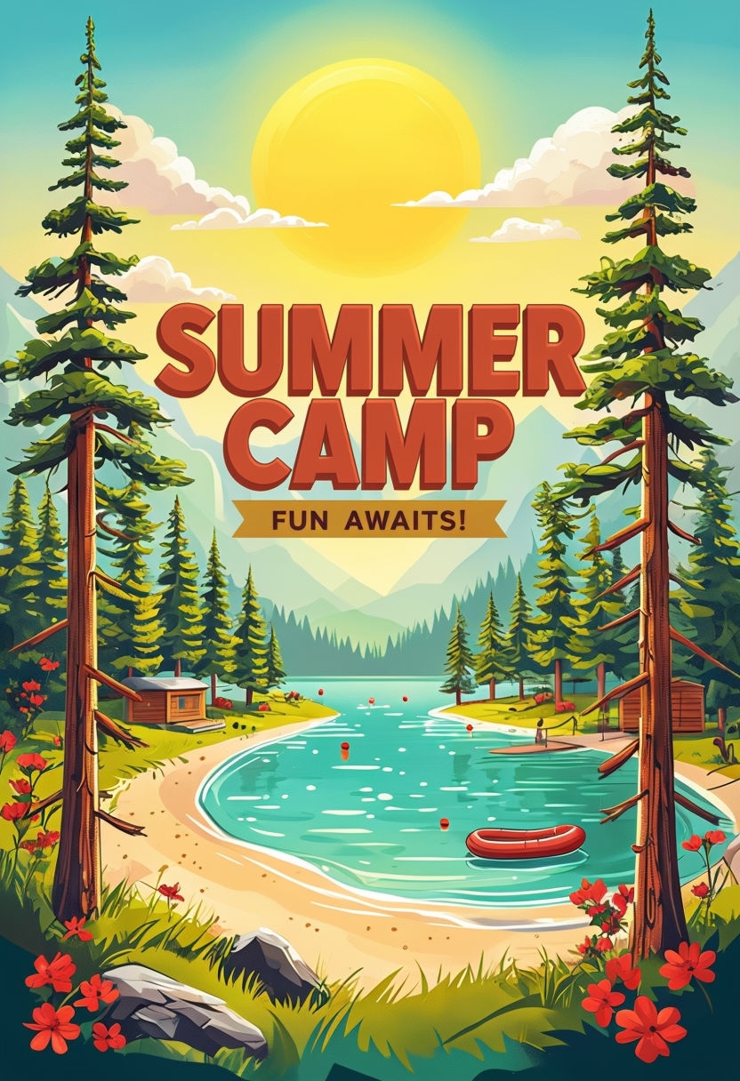 Vibrant Summer Camp Adventure Illustration Poster