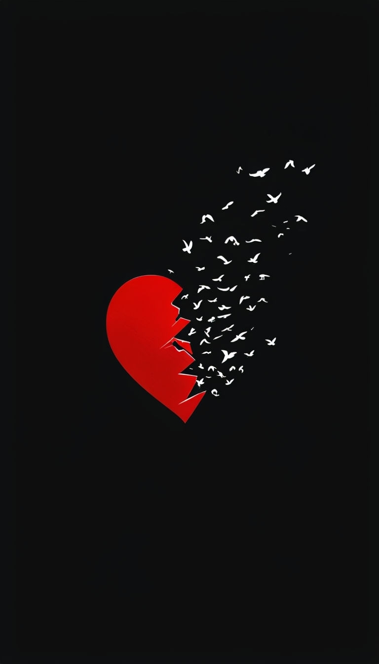 Breaking Red Heart into White Birds Minimalist Mobile Wallpaper