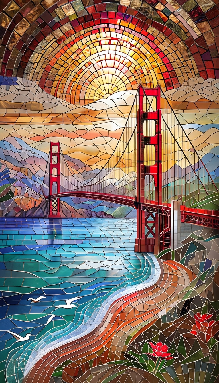 Vibrant Mosaic Golden Gate Bridge Artwork Phone Case Cover