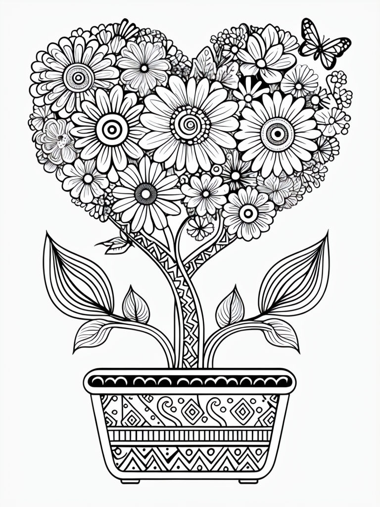 Intricate Floral Heart Bouquet for Adult Coloring Book Pages