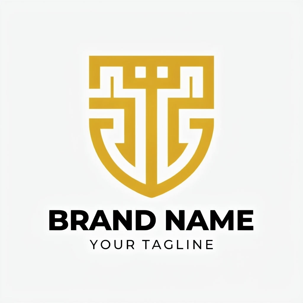 Modern Minimalist Gold Shield Logo Design with Text