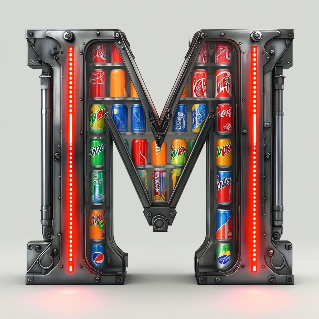 Futuristic Metallic 'M' Monogram Soda Vending Machine Art