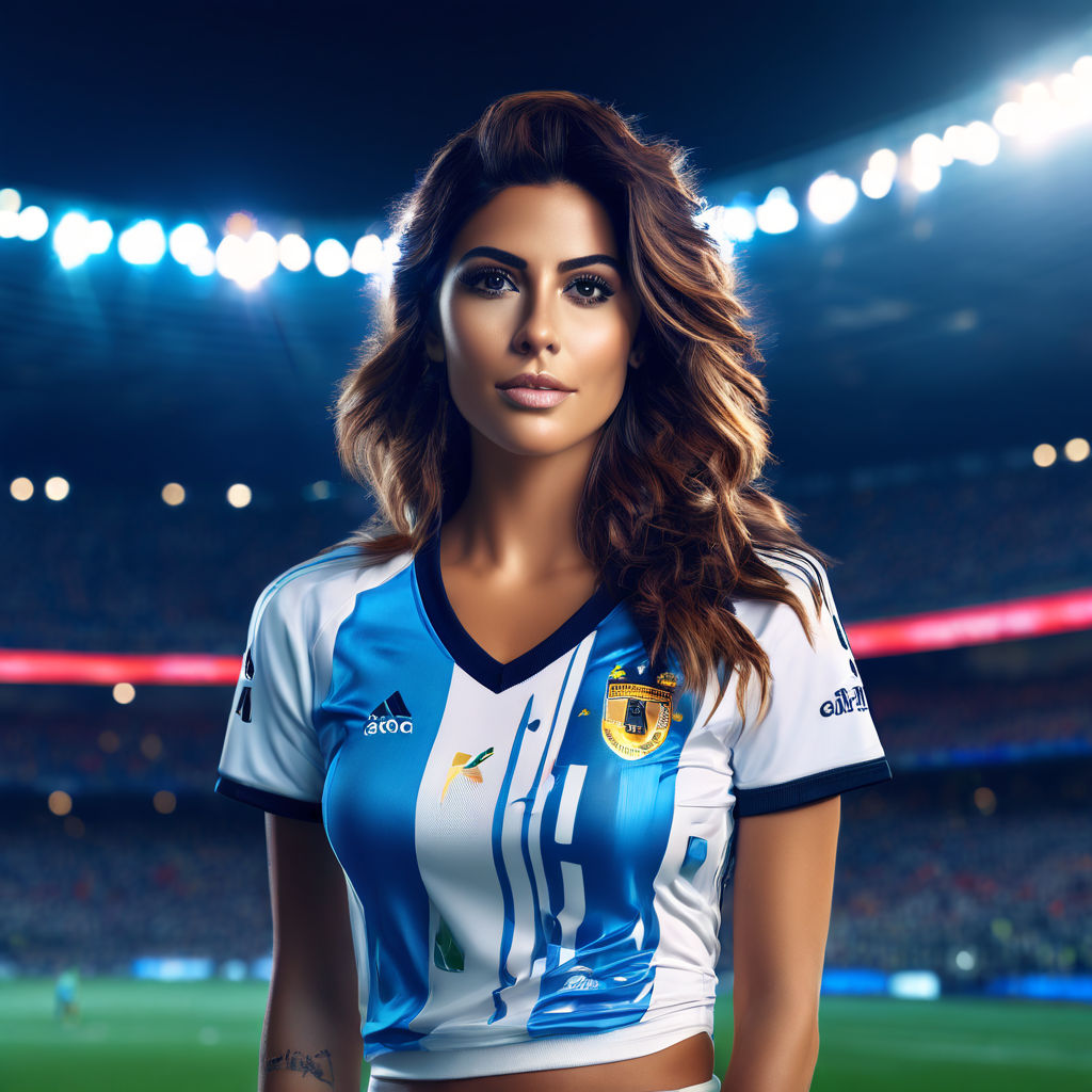 Sexy anime girl with long hair wearing argentina jersey number 10 with a  football