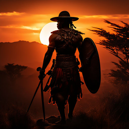 African Ngoni warrior's silhouette at sunset by 931 Art - Playground