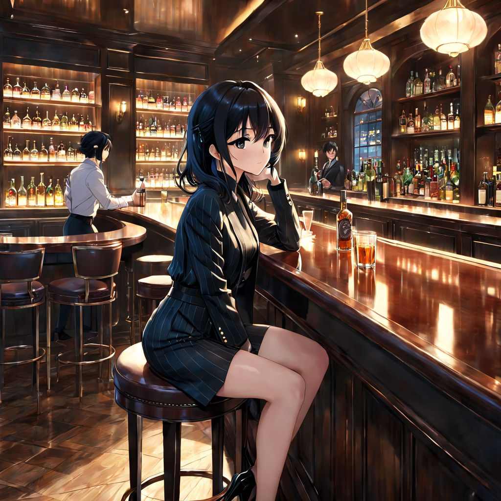 Anime Girl is drunk in the bar