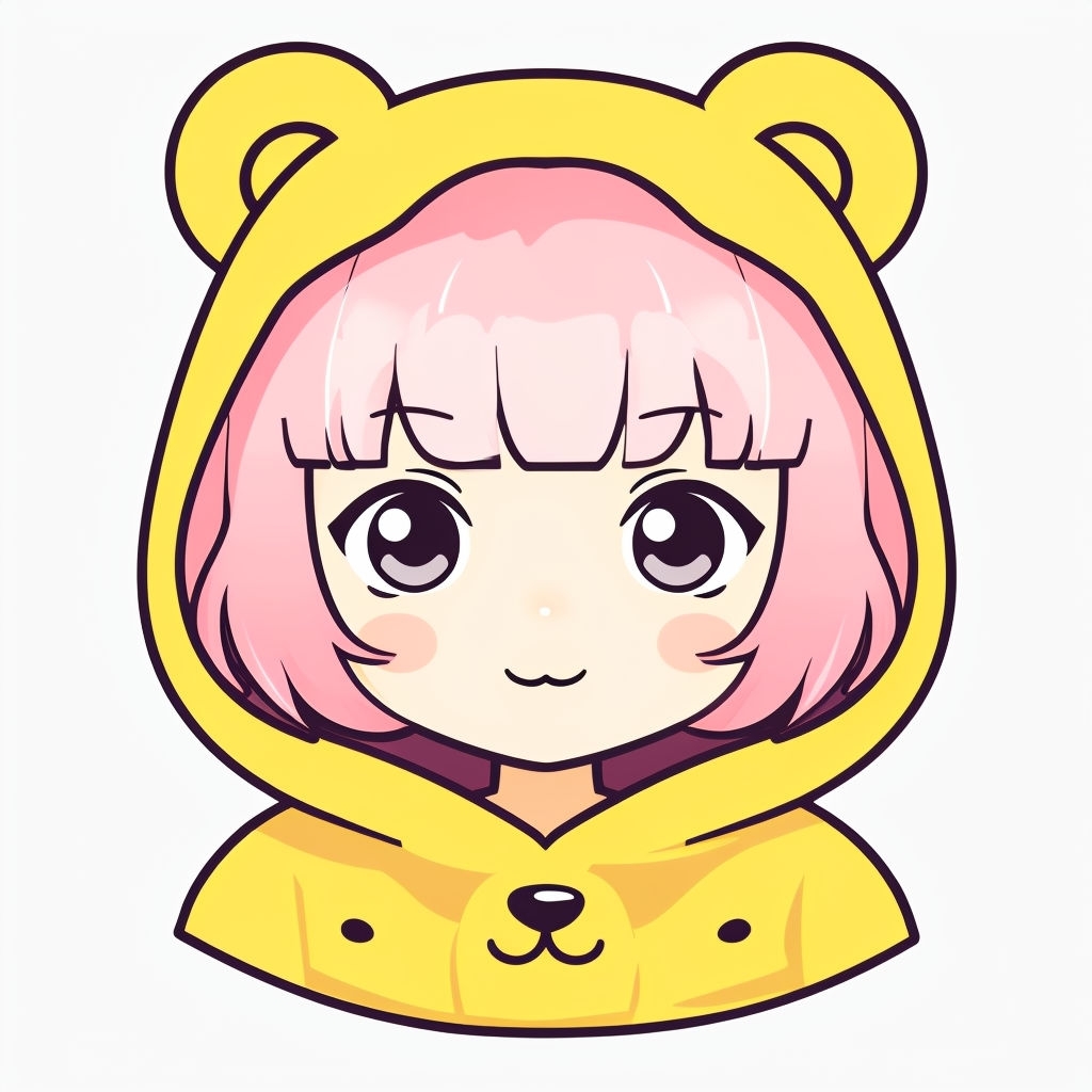 Cute Chibi Character with Bear Hoodie Flat Icon Sticker