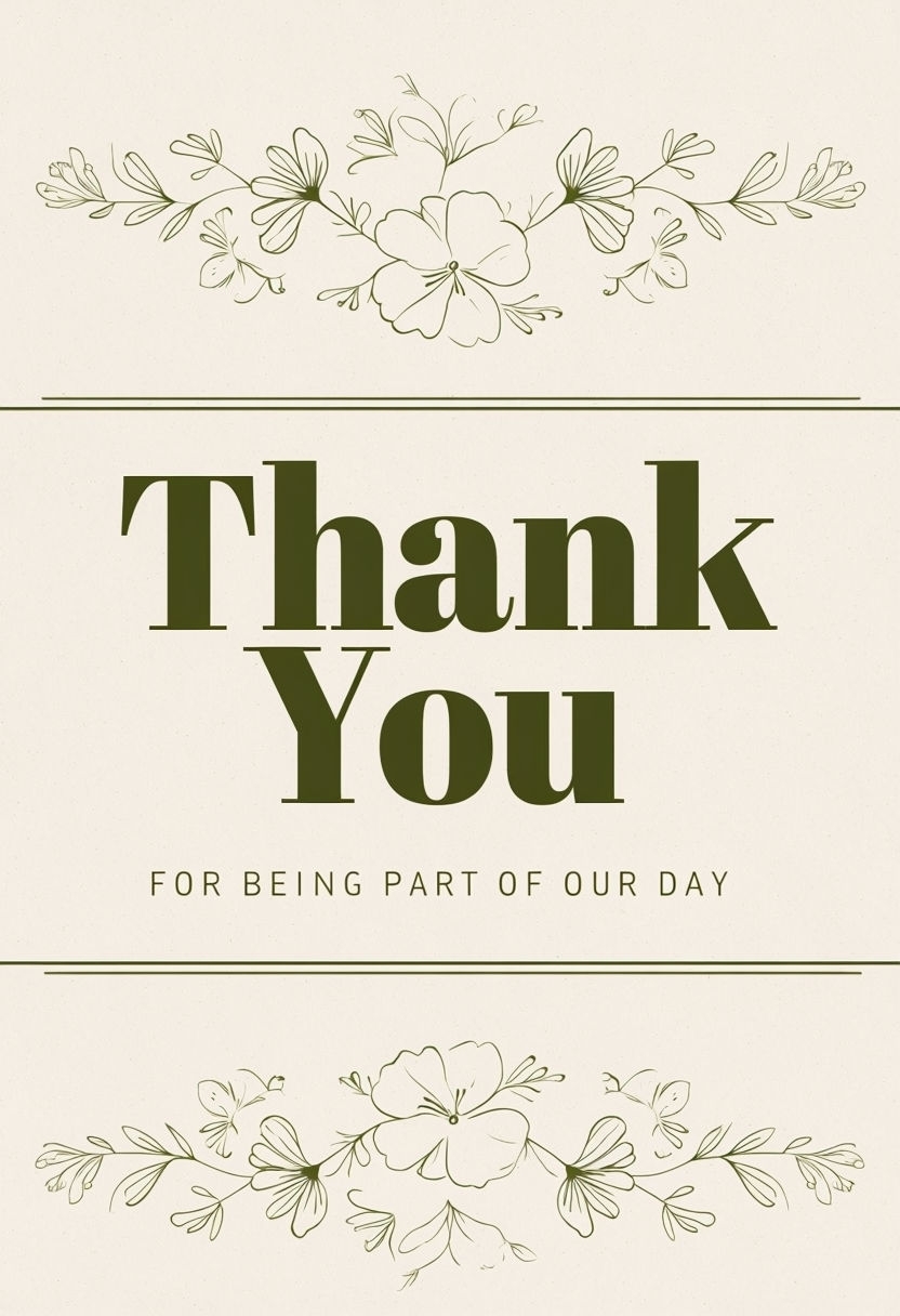 Elegant Thank You Card with Floral Illustrations and Text Cards