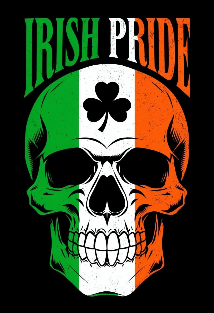 Irish Pride Skull Design with Shamrock and Flag Colors Poster