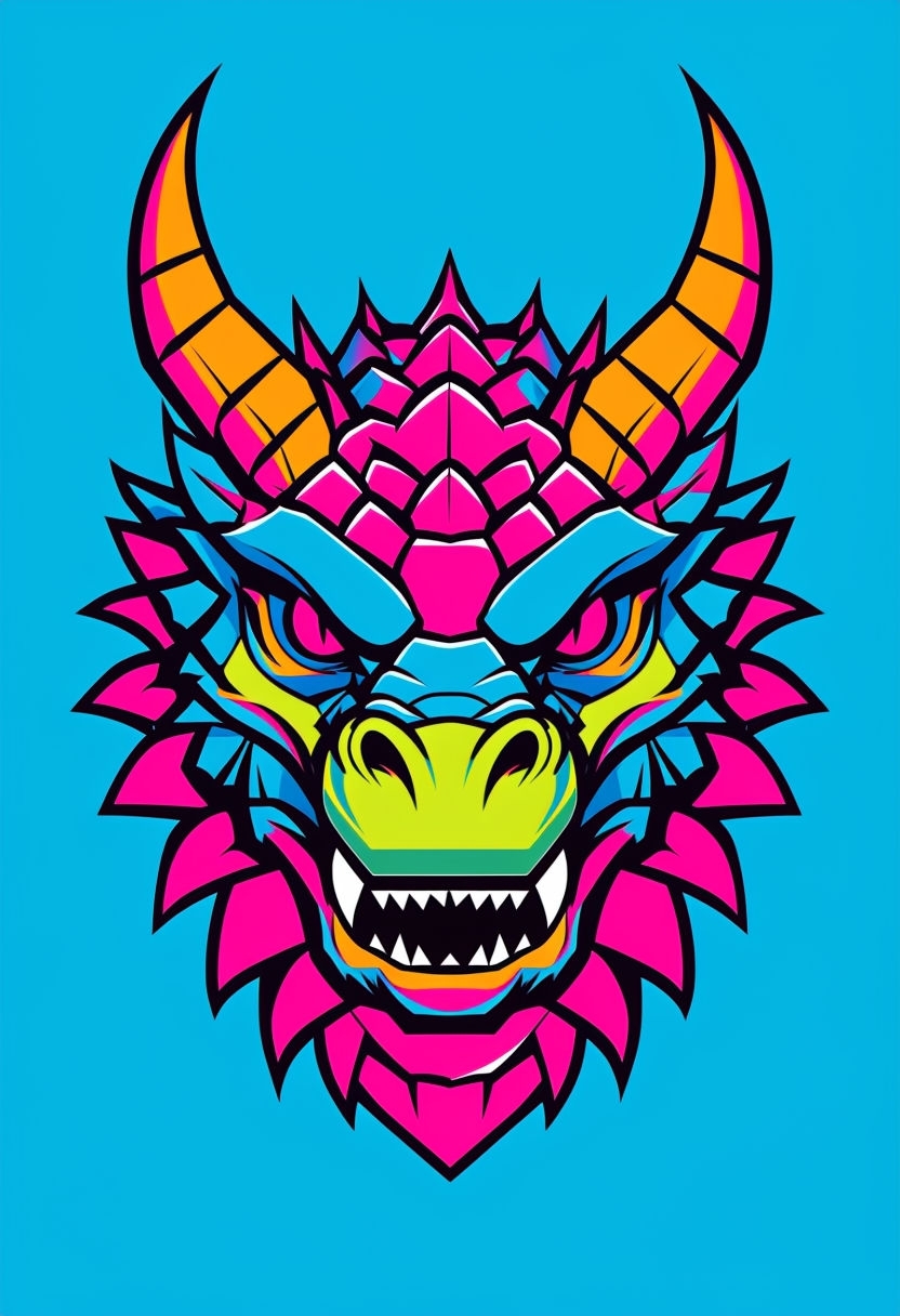 Vibrant Pop Art Dragon Head Graphic T-Shirt