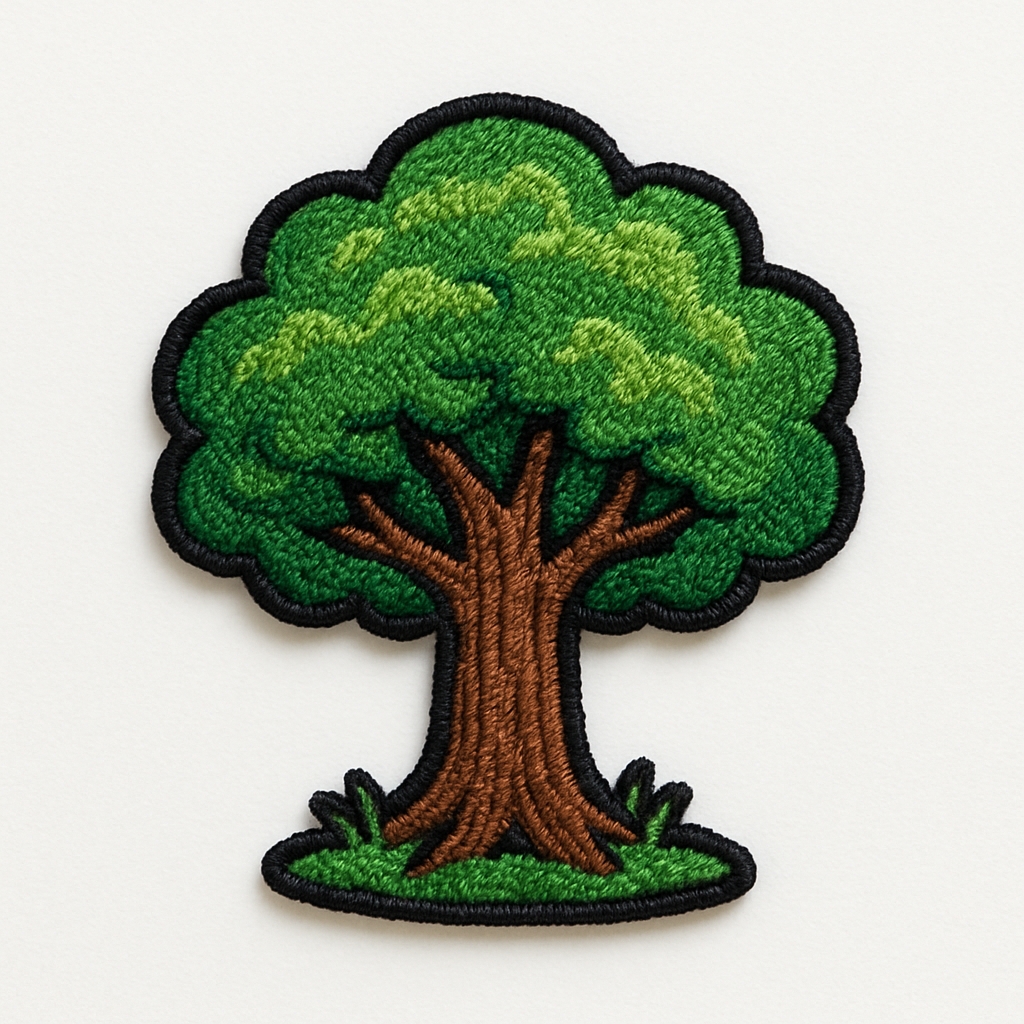 Embroidered Tree Patch Design with Vibrant Leaves for Hats
