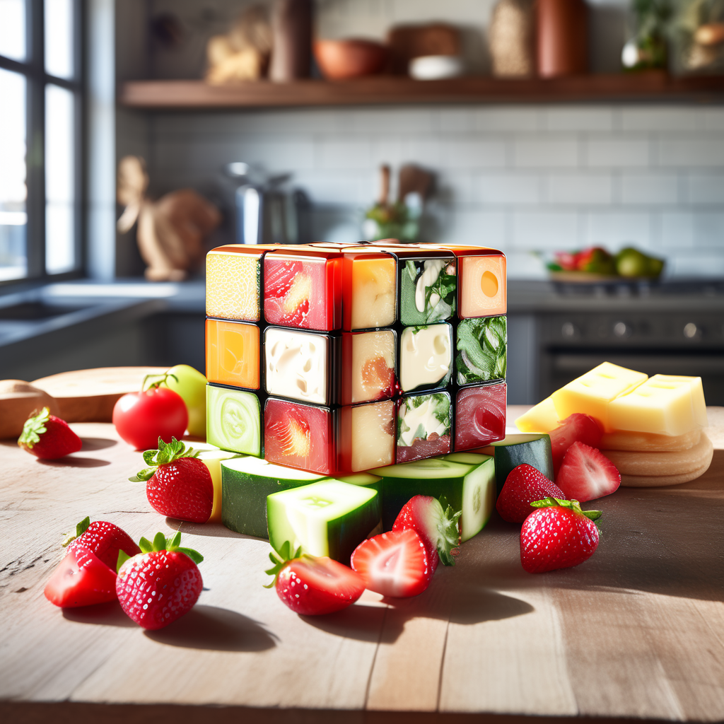 Food-themed Rubik's Cube composed of various edible items re... by ...