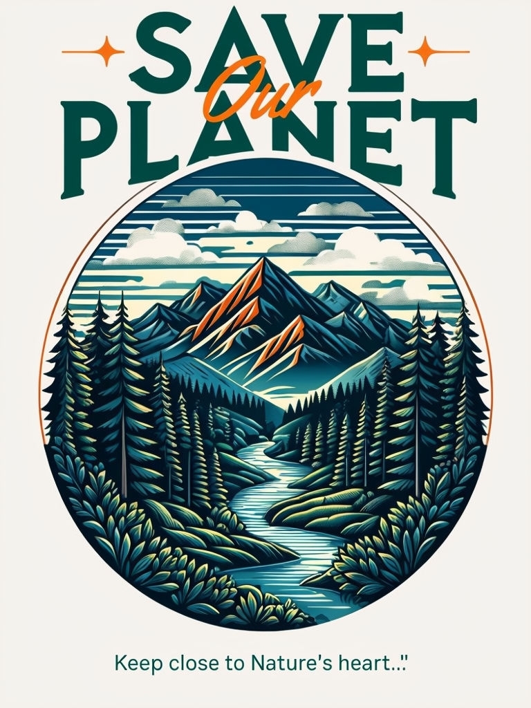 Vintage Save Our Planet Nature Illustration Poster
