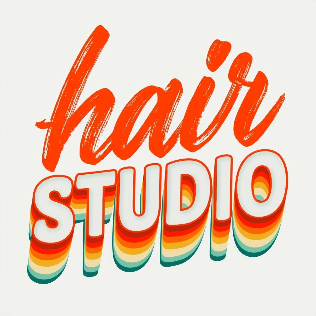 Vibrant Retro Hair Studio Typographic Artwork Logo