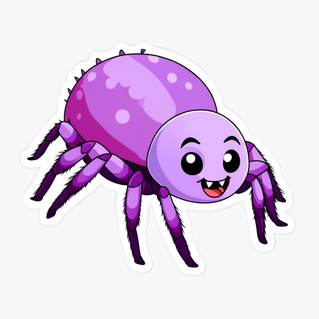 Cheerful Cartoon Lavender Spider Character Sticker