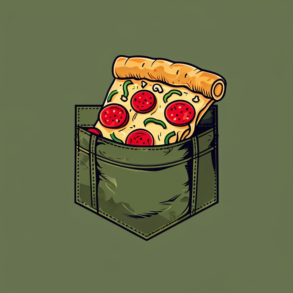 Cartoon Pizza Slice Emerging from Pocket T-Shirt
