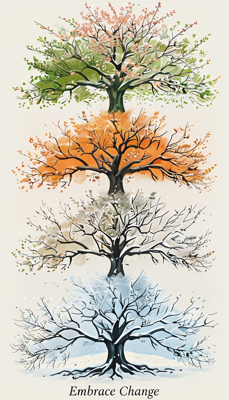 Four Seasons Tree Embrace Change Illustration Art