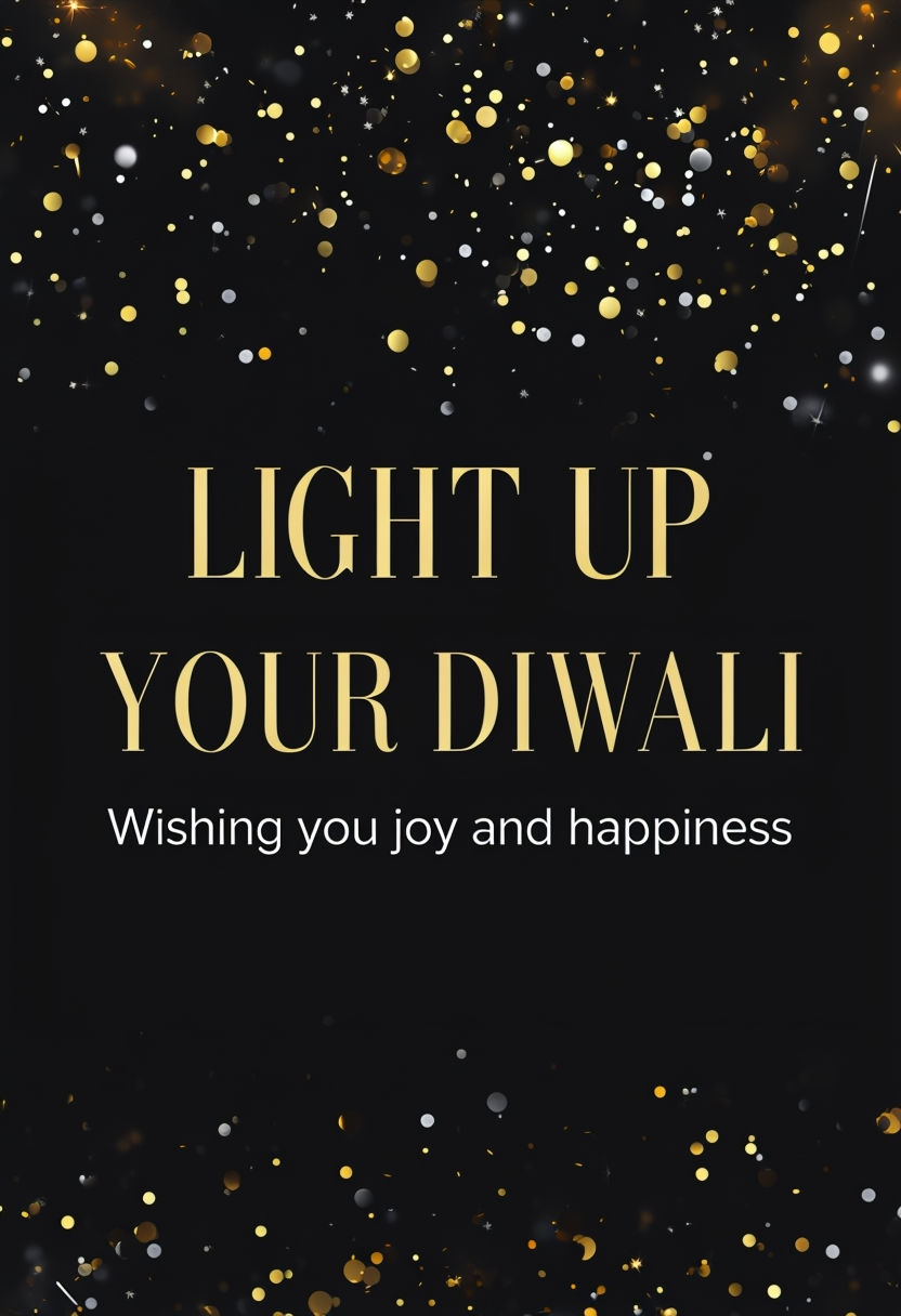 Elegant Diwali Greeting Card with Gold and Silver Confetti Design