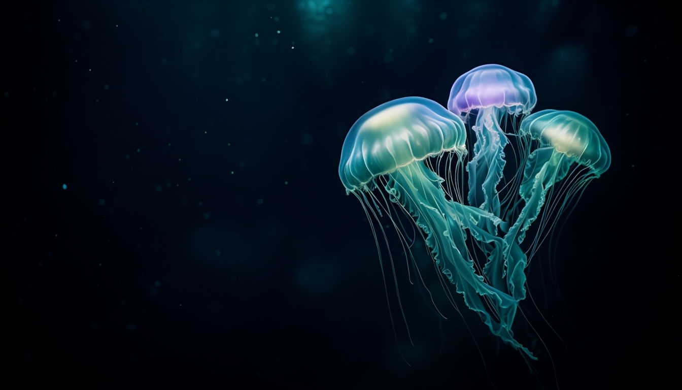 Bioluminescent Jellyfish Underwater Scene Virtual Background