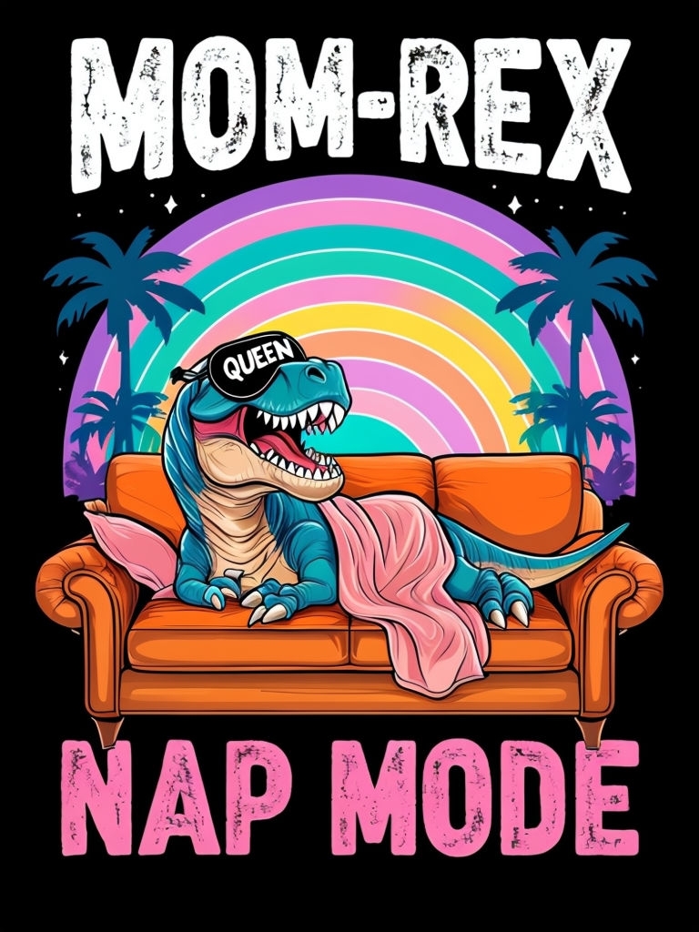 Cheerful Teal T-Rex with Sleep Mask and Cozy Sofa T-Shirt