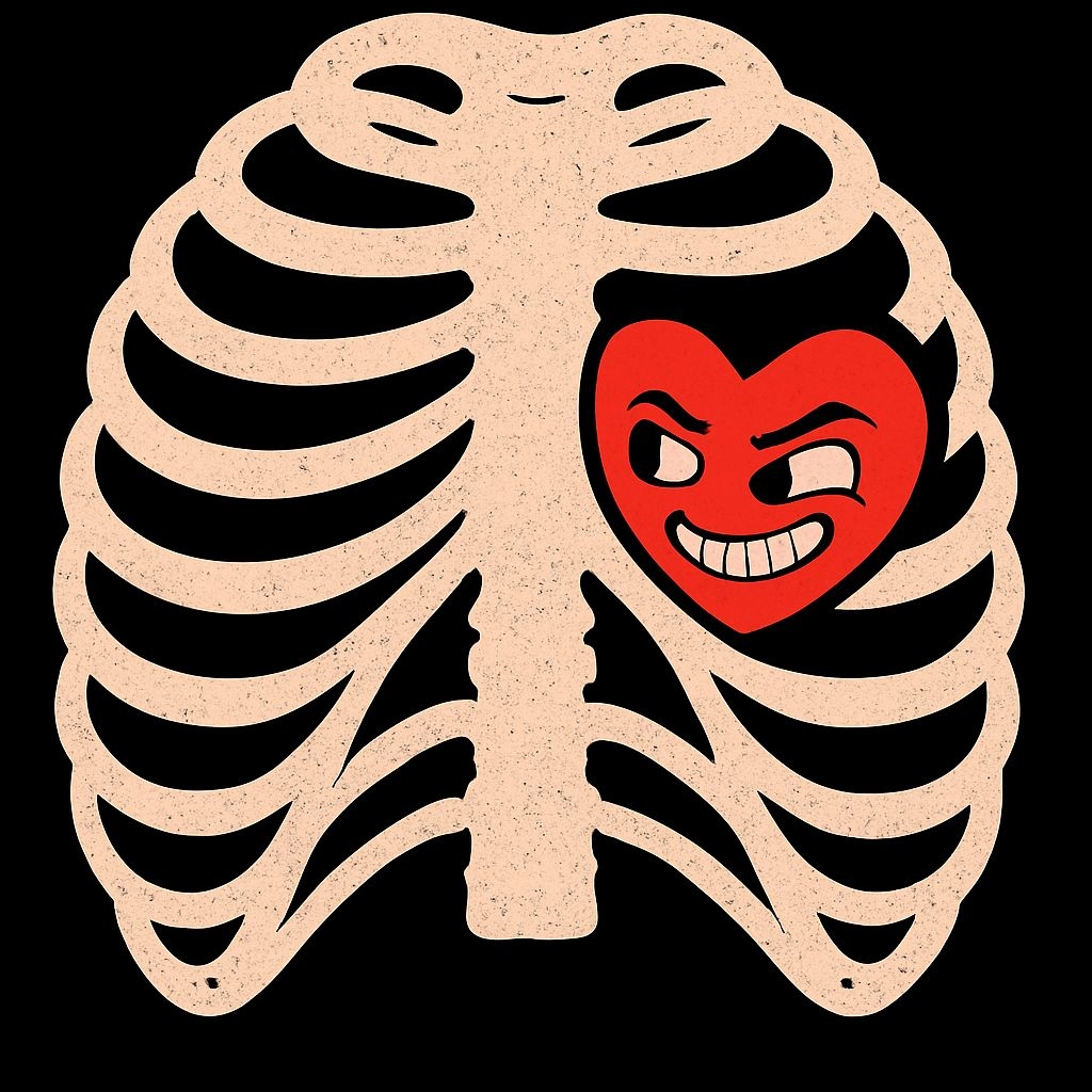 Whimsical Beige Ribs with Cartoon Heart Illustration T-Shirt