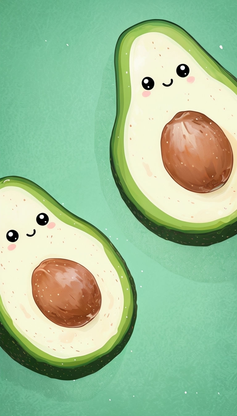 Kawaii Cute Avocados Digital Illustration for Mobile Wallpaper
