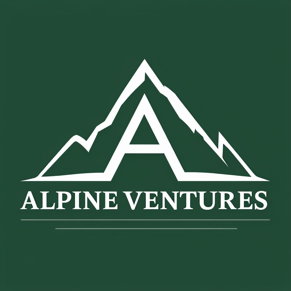 Minimalist Alpine Ventures Mountain Logo Design in Forest Green