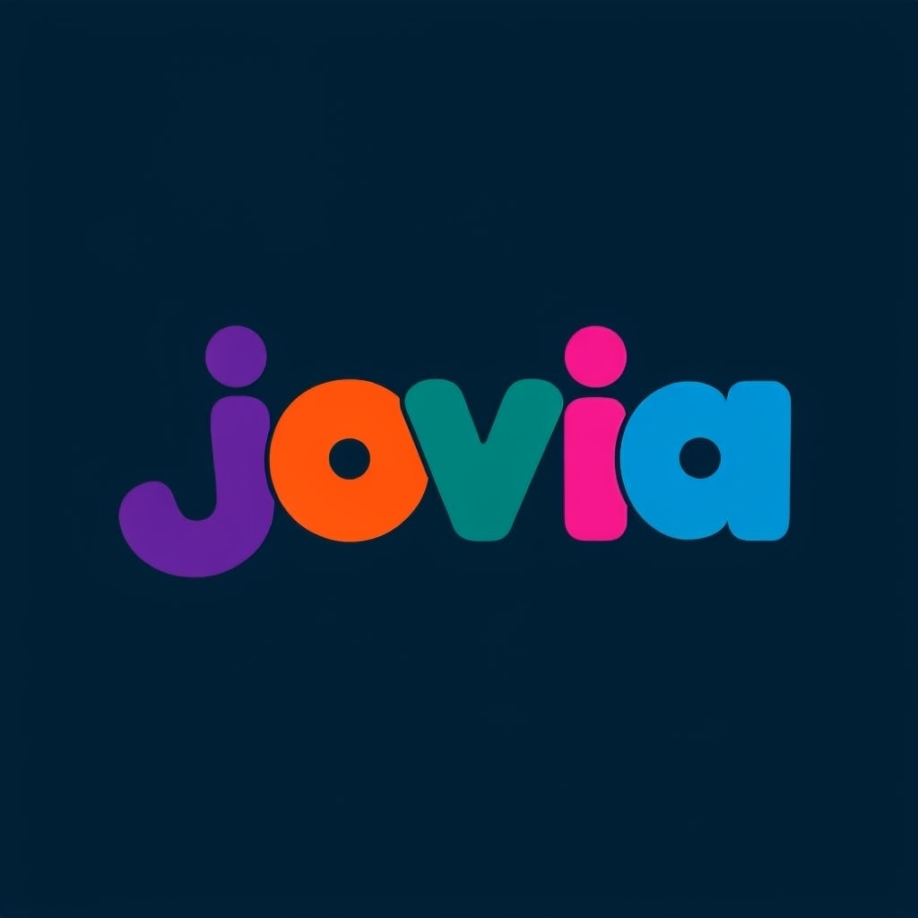 Playful Colorful Jovia Logo on Navy Blue Background Logo